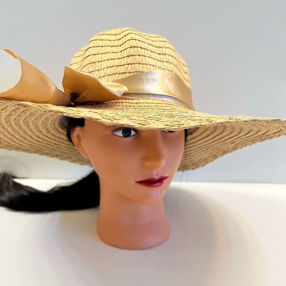 Floppy Straw Sun Hat 5” w/ Silk Bow - Tan - Picture 8 of 8